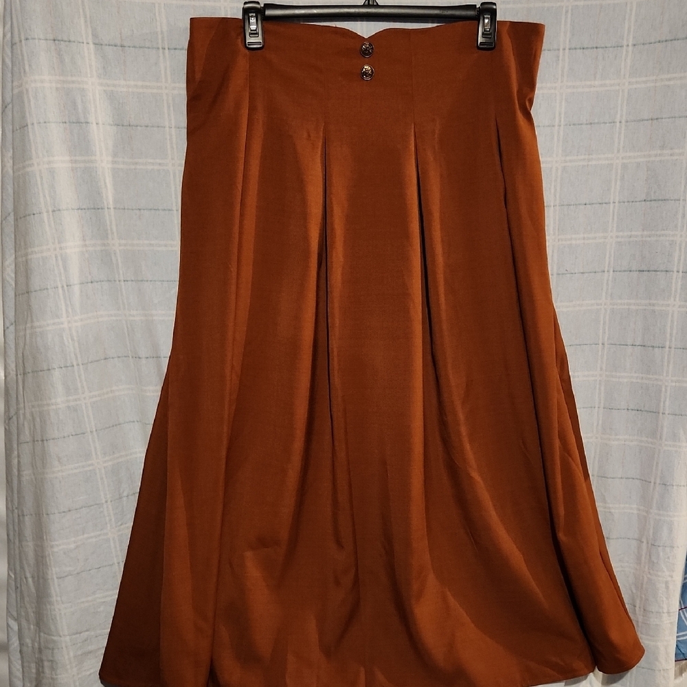 Vintage Brown/orange Pleated A-Line Maxi Skirt for Work